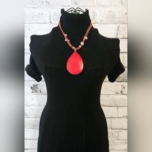 Dyed Red Capiz Shell Teardrop Pendant Necklace w/ Glass Seed Beads